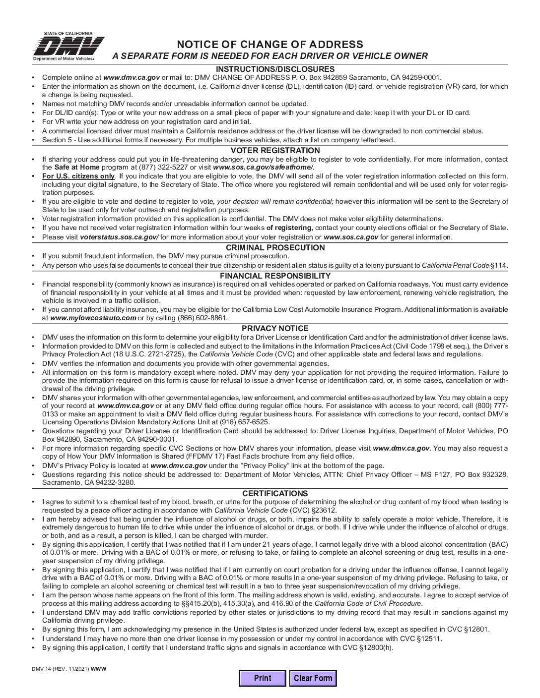 Form preview: dmv-14